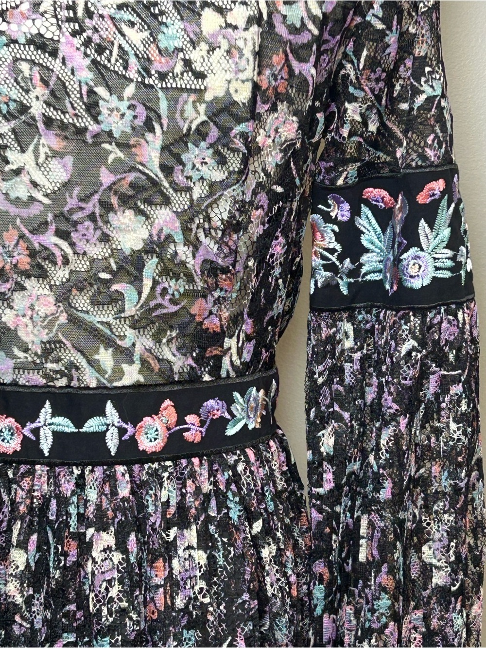Free People cherry blossom Mini Dress size 6 Embroidered lace boho floral - Picture 10 of 16